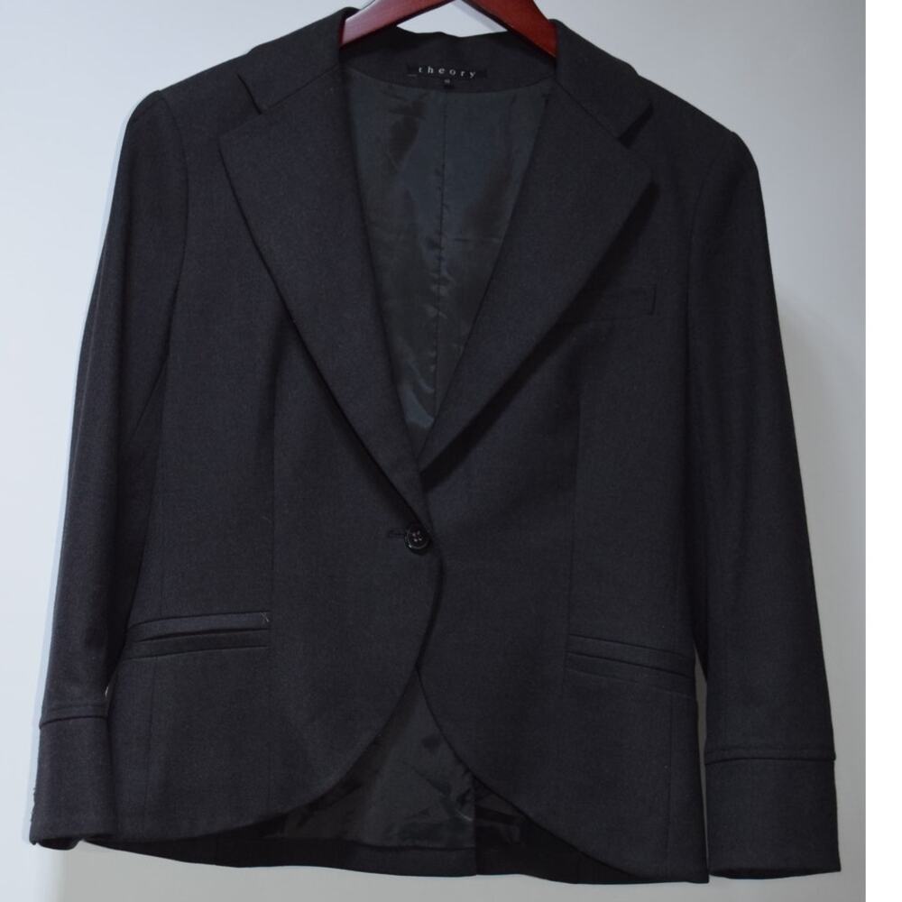 Theory Black Wool Blend Tailored Blazer Jacket Single Button Size 10